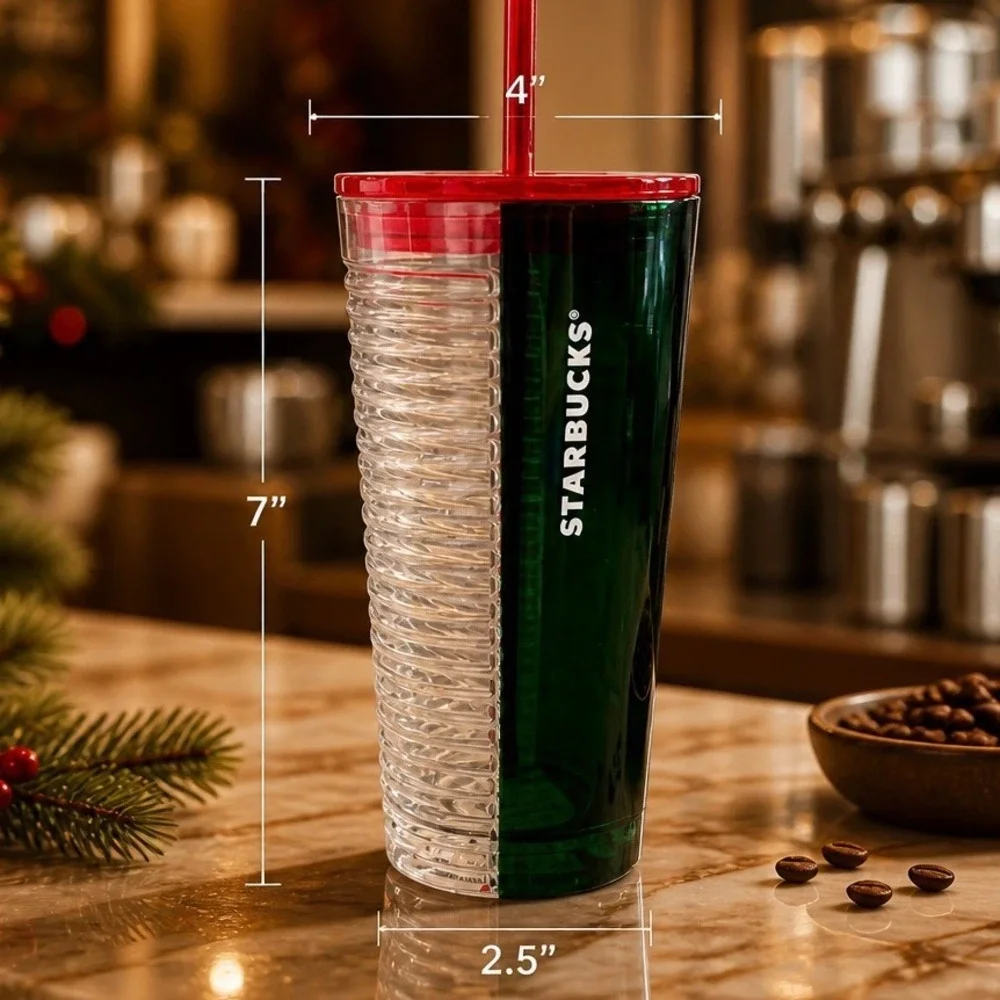 Starbucks 2023‎ Holiday Ribbed Split Green Clear Red Venti Tumbler 24oz NEW